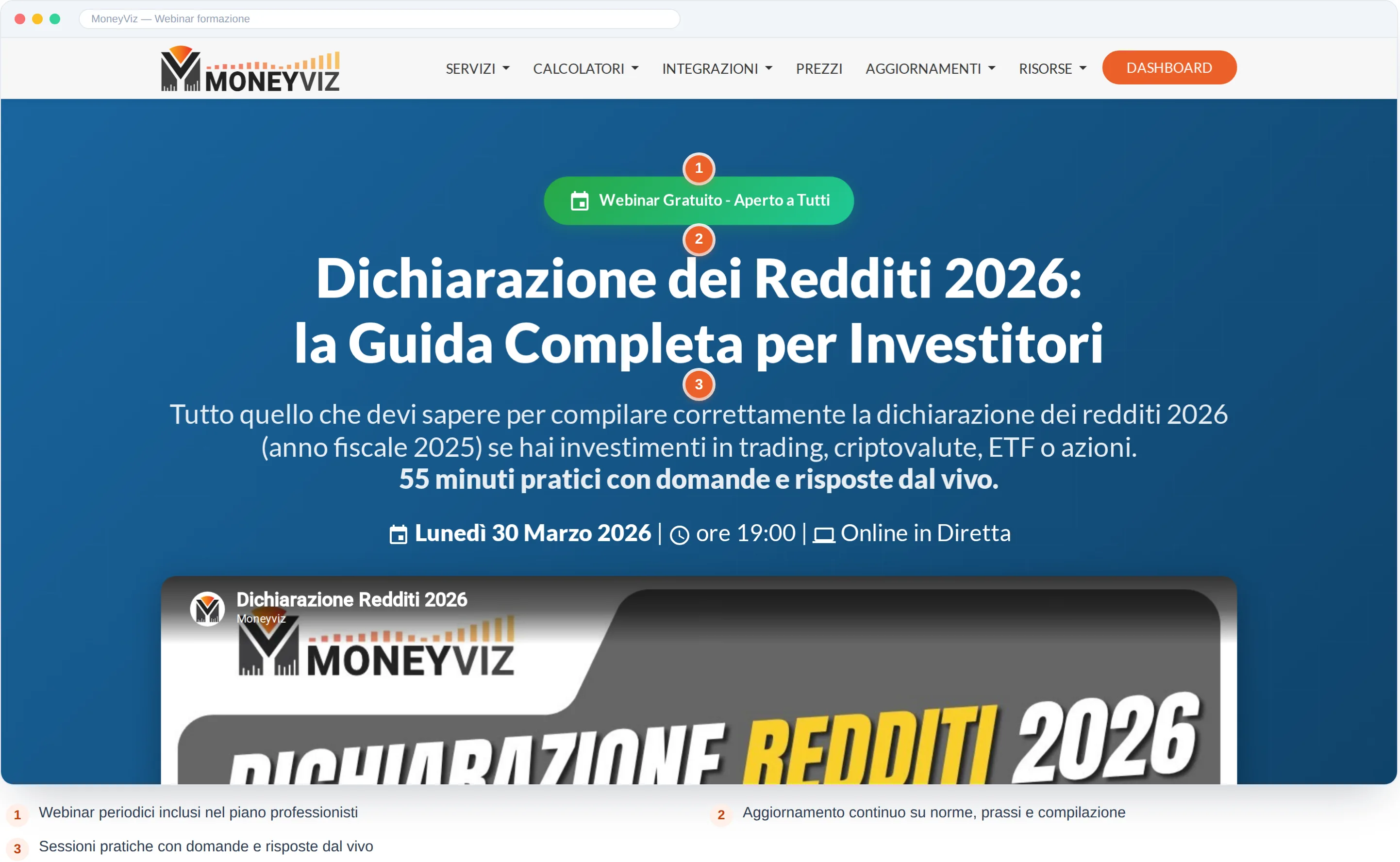 Webinar MoneyViz di formazione sulla dichiarazione dei redditi per investitori e professionisti