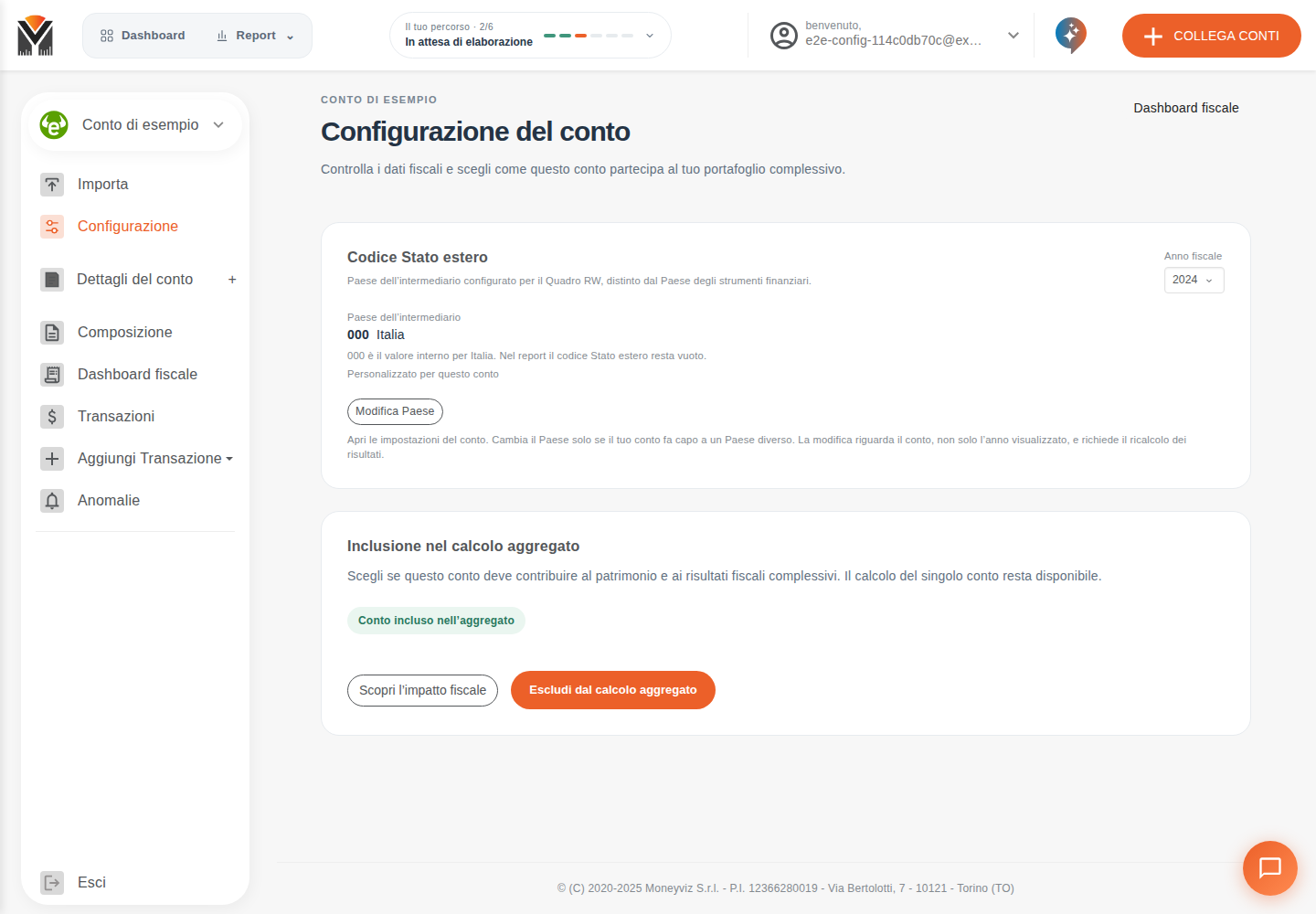 Configurazione sotto Importa, Codice Stato estero e inclusione nel calcolo aggregato
