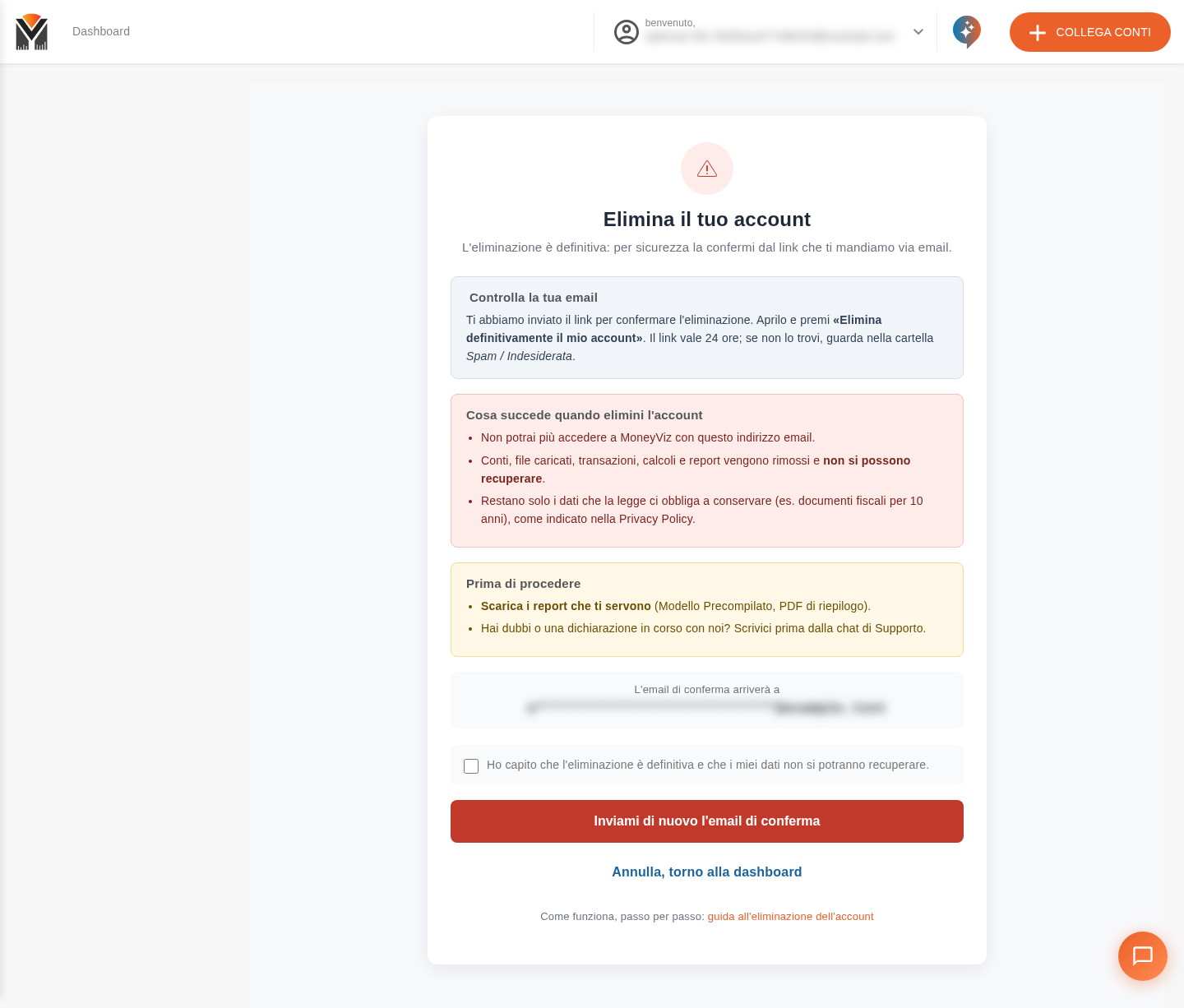 Conferma che l’email con il link è stata inviata