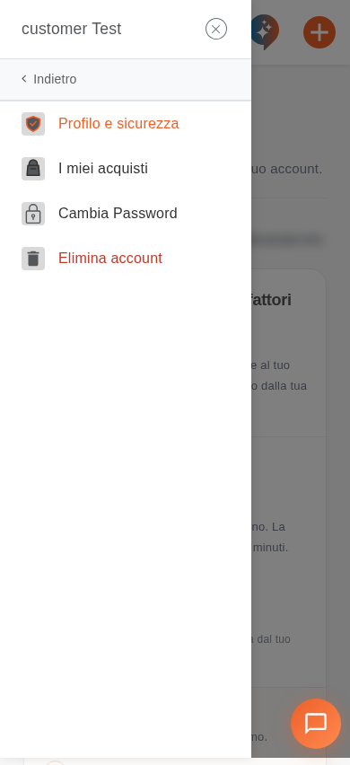 Menu da telefono con la voce Elimina account
