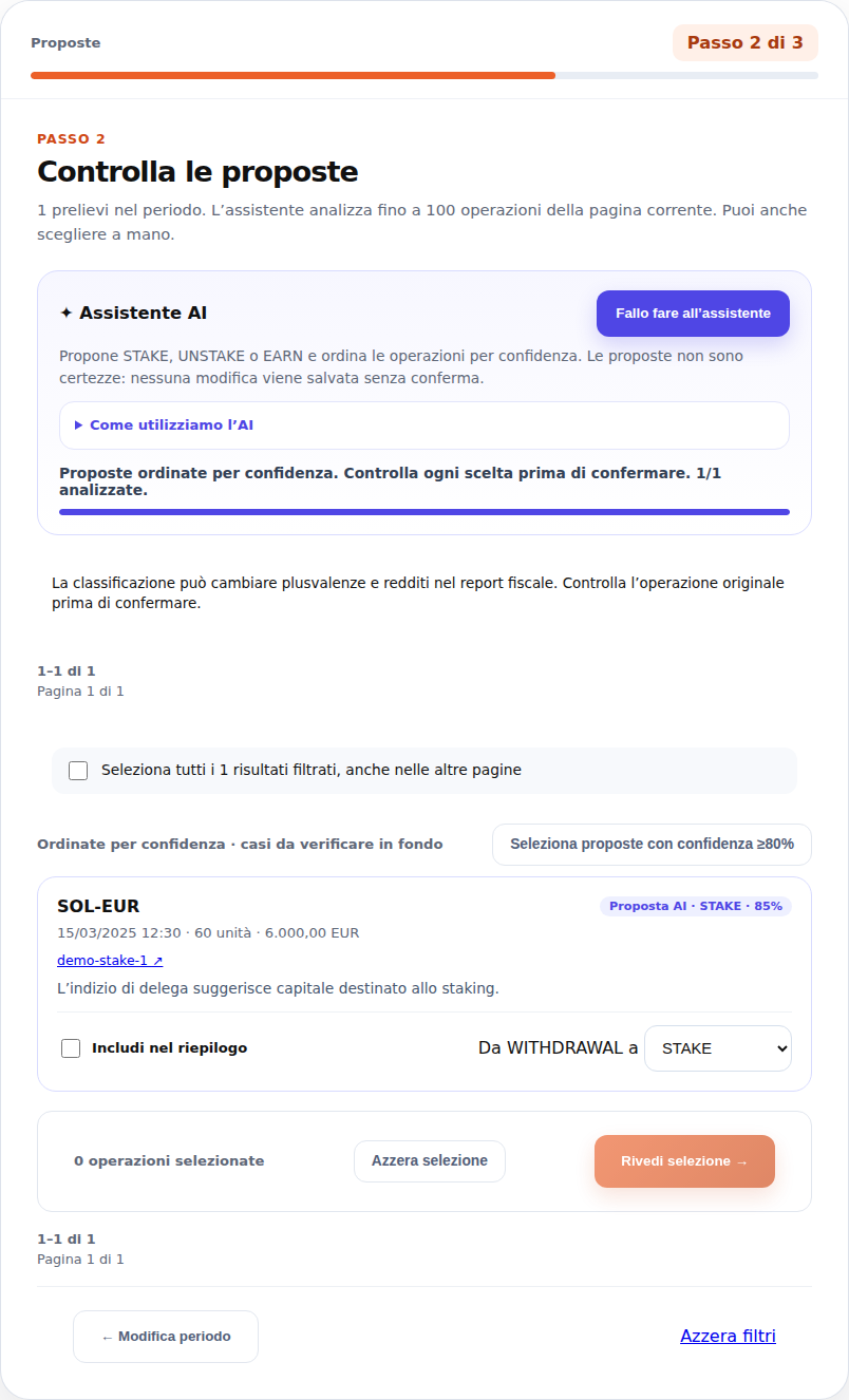 Proposta STAKE per i 60 SOL impegnati